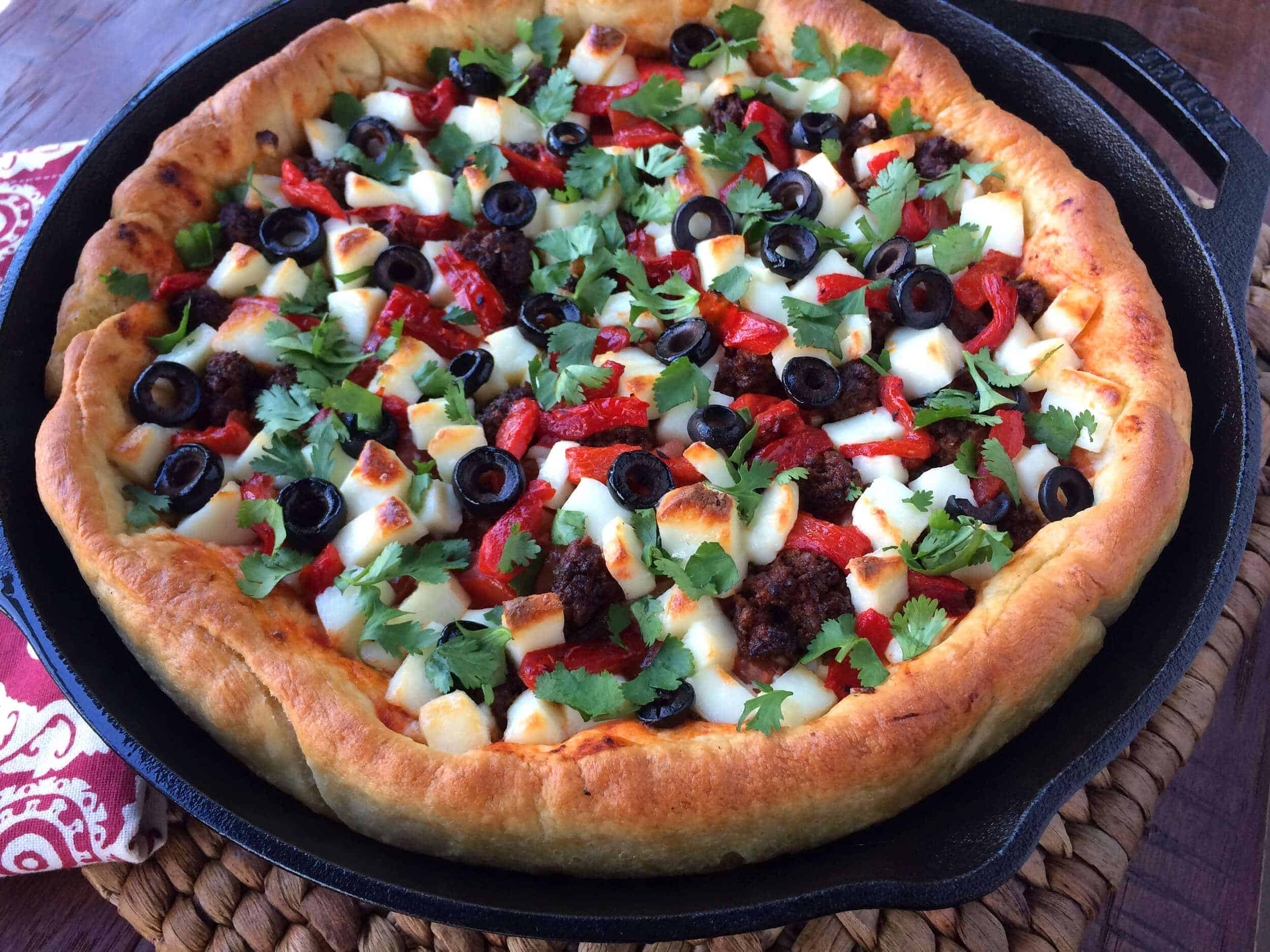 Cast Iron Skillet Mexican-Style Deep Dish Pizza - The Daring Gourmet