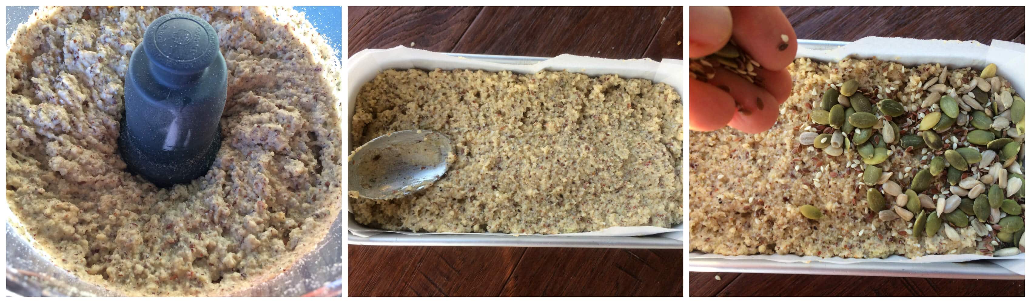 pulsing ingredients in food processor and spooning into loaf pan