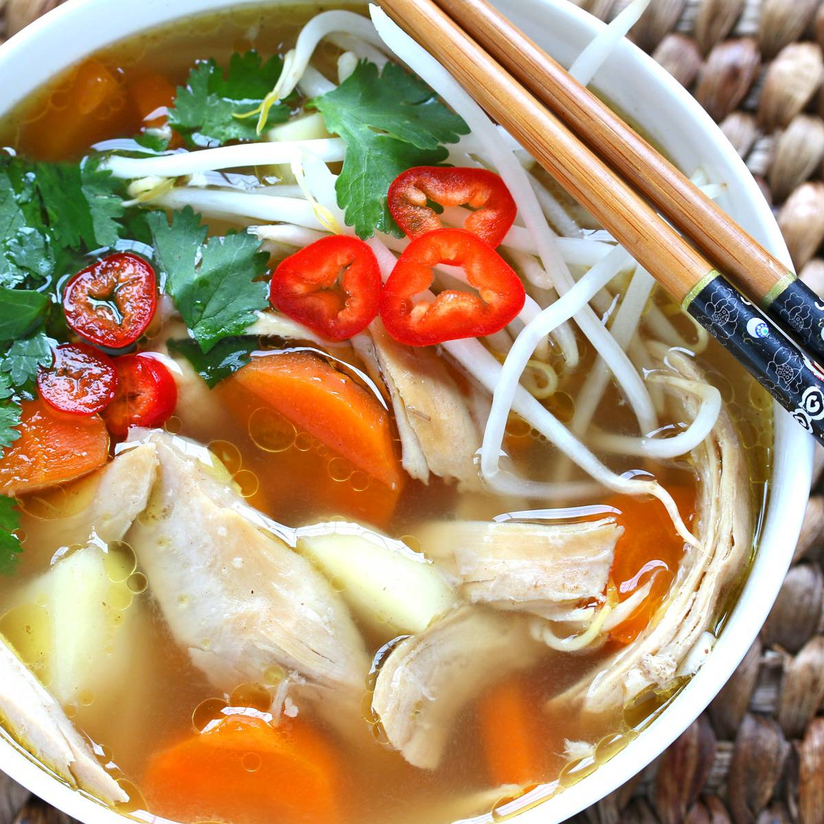 Asian chicken soup recipe Chinese Indonesian Thai vegetable bean sprouts gluten free healthy