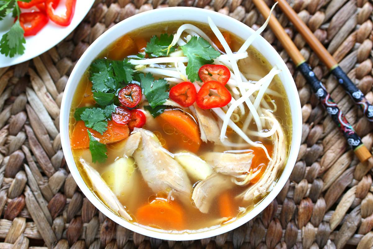 Asian chicken soup recipe Chinese Indonesian vegetables spices spiced lemongrass healthy gluten free