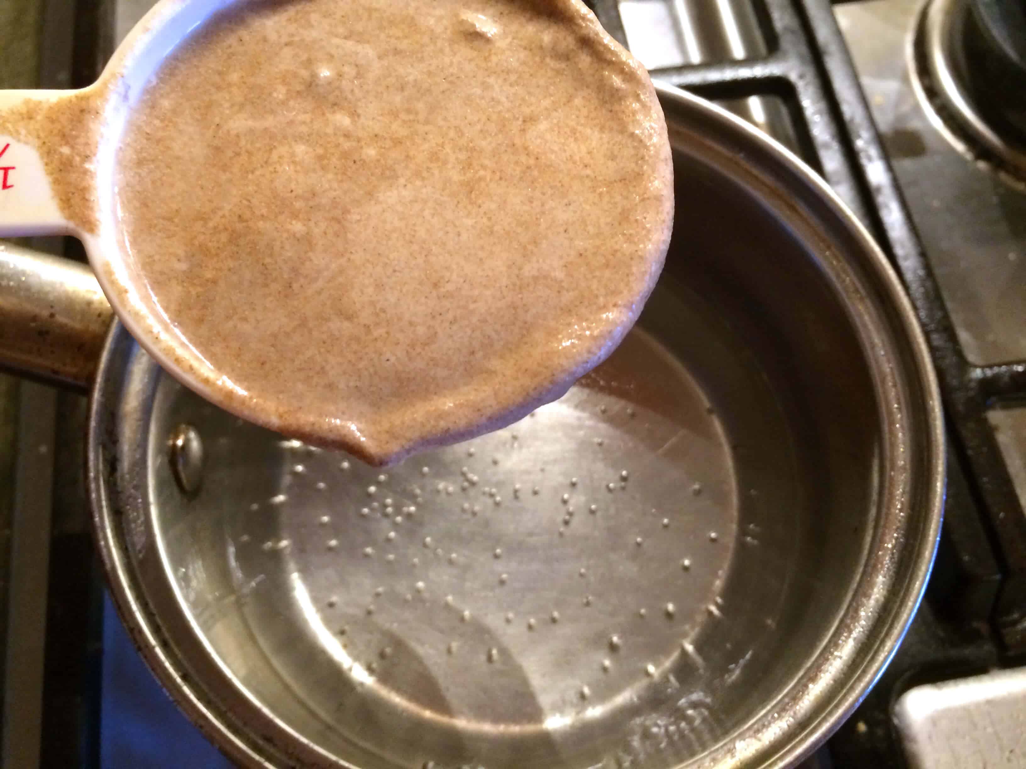 combining batter and water