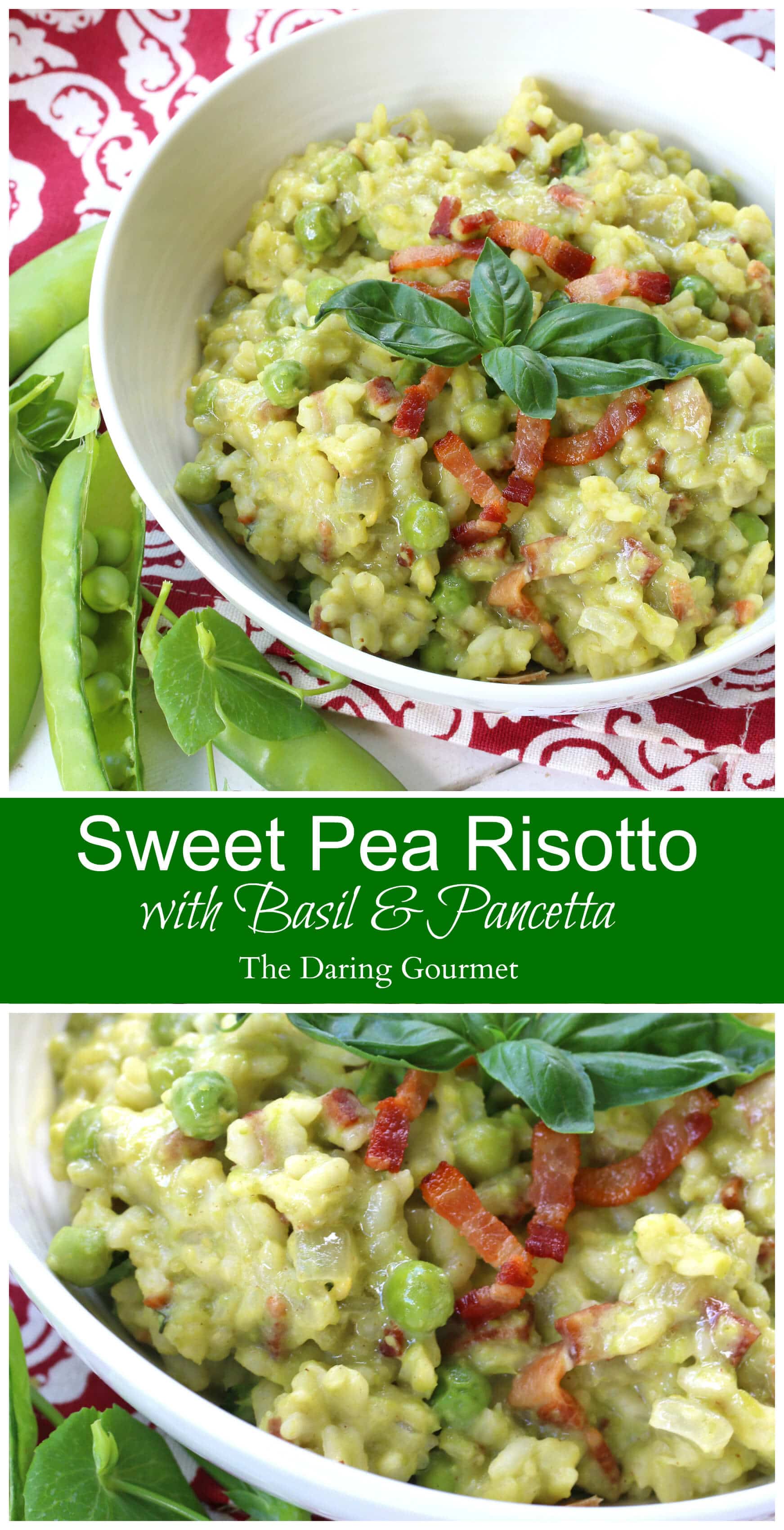 pea risotto recipe basil bacon pancetta