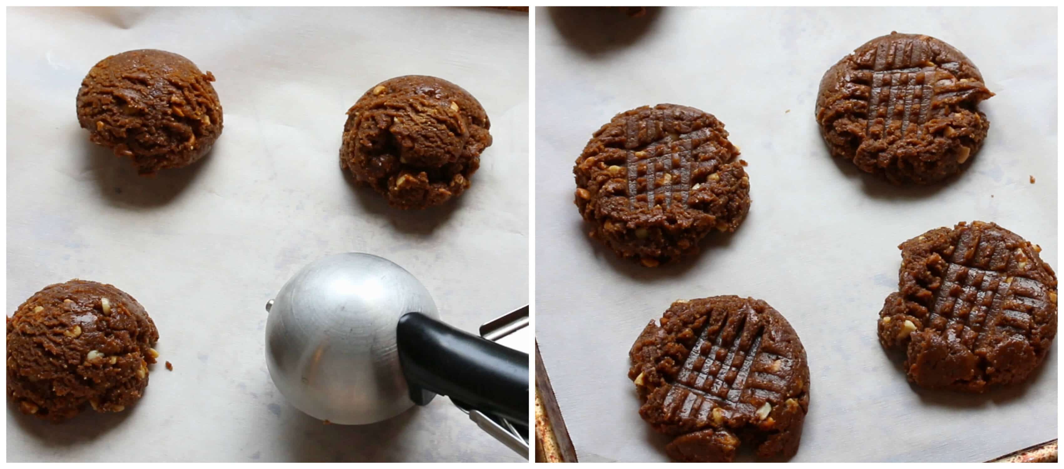 scooping cookies onto baking sheet