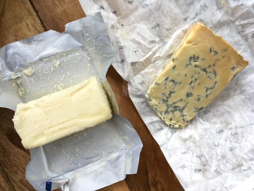 butter and blue cheese at room temperature