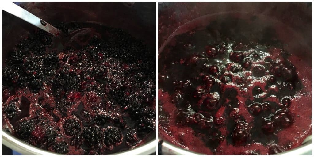cooking the berries in a pot