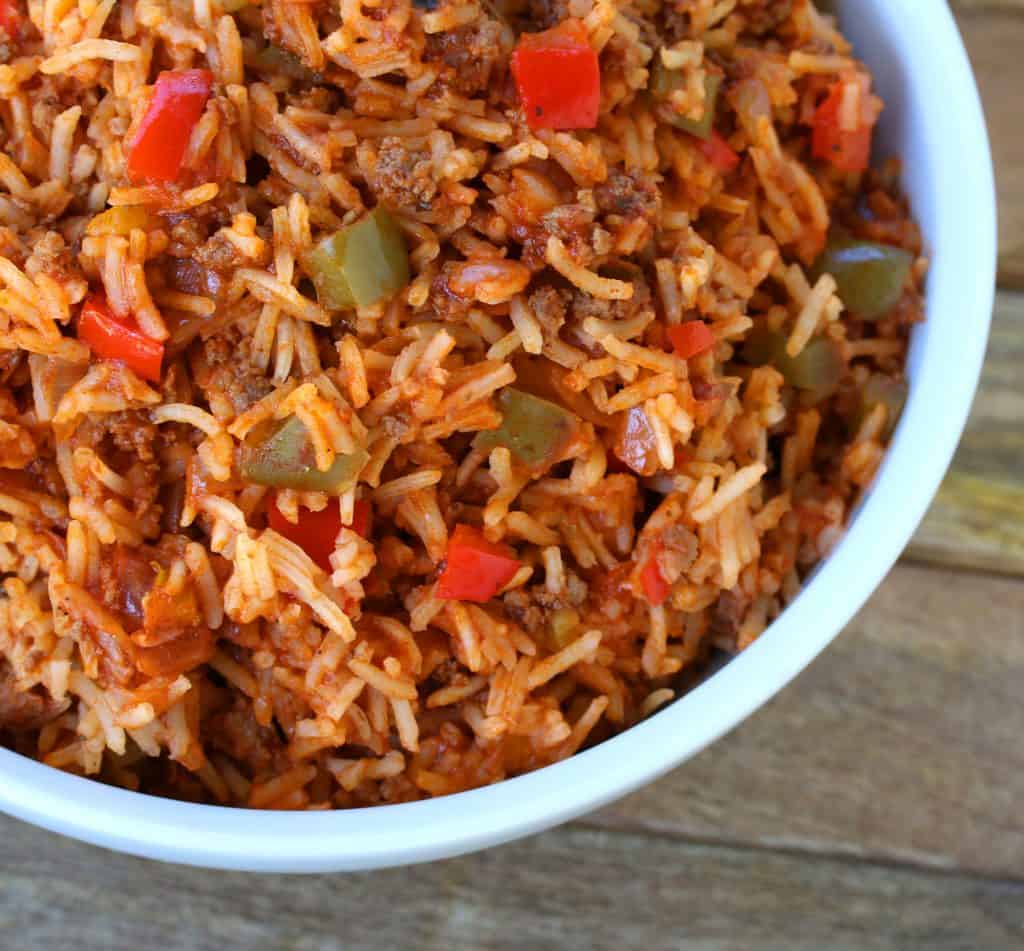 spanish rice recipe peppers v8 juice ground beef easy