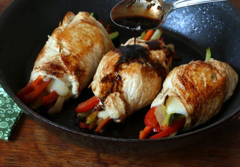 Cheesy Dijon Chicken Rolls with Balsamic Glaze