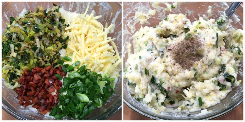 best irish colcannon recipe bacon kale cabbage leek green onions white cheddar cheese cream butter