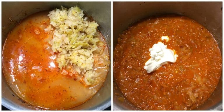 adding sauerkraut and sour cream