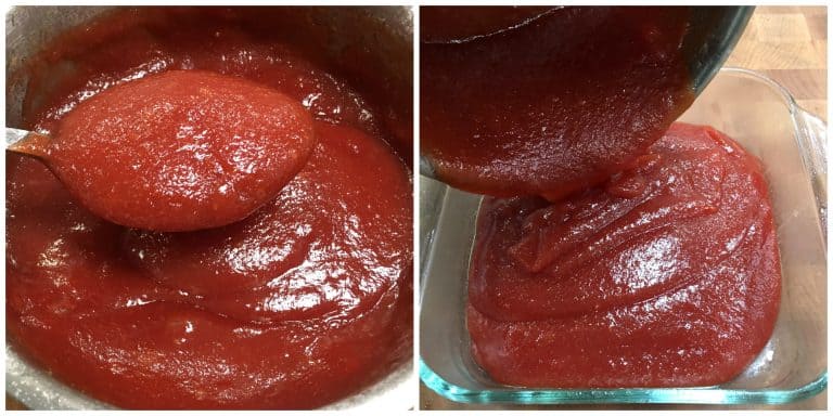 pouring quince paste into dish