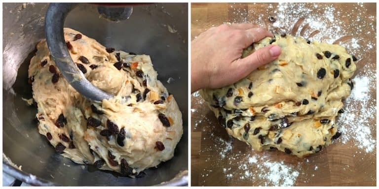 kneading the dough with fruits