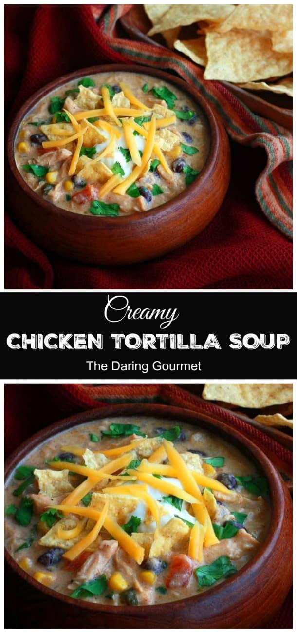 Creamy Chicken Tortilla Soup with Toppings