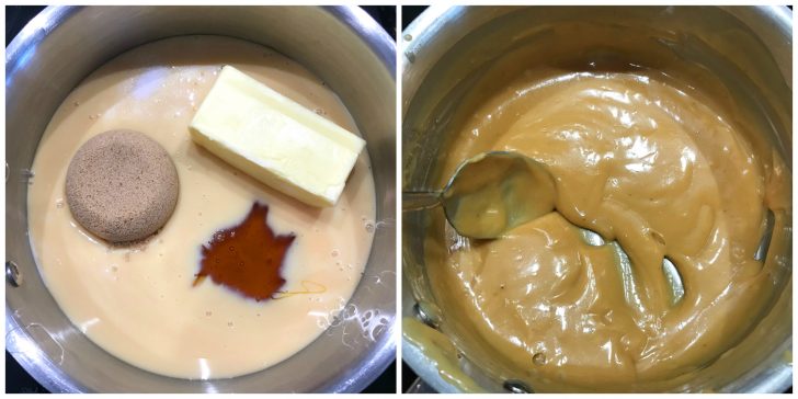 melting ingredients in saucepan to make caramel