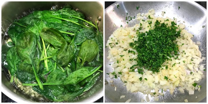 cooking spinach and onions