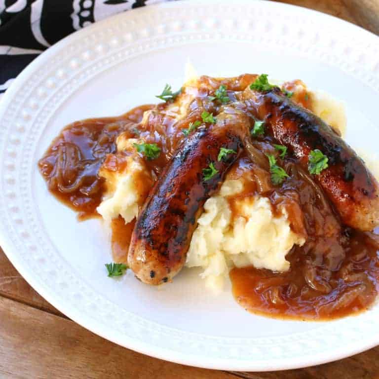 bangers and mash recipe best authentic traditional homemade how to make sausages onion gravy