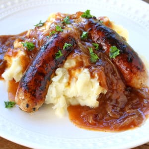 bangers and mash recipe best homemade authentic traditional onion gravy sausages