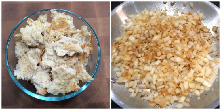 preparing bread and cooking onions