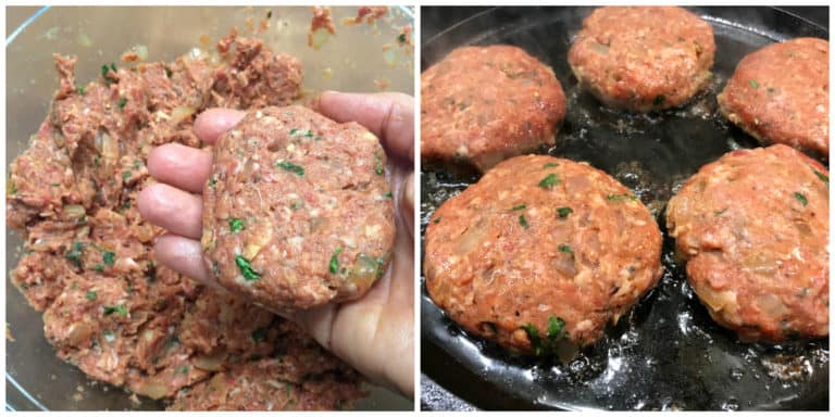 forming meat patties and frying them