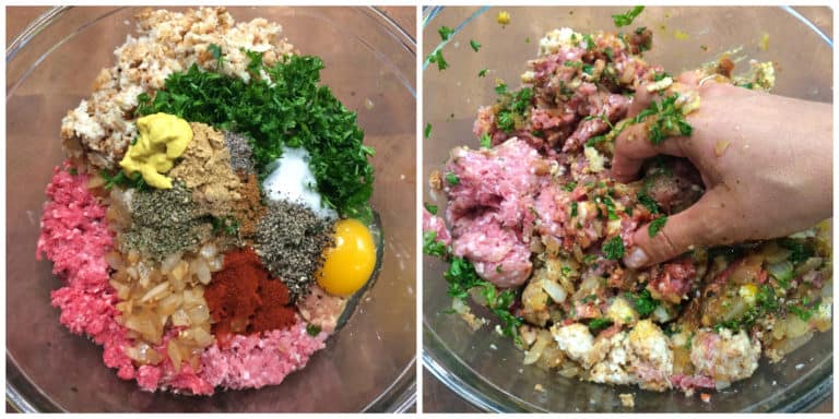 combining all the ingredients in a bowl and mixing by hand