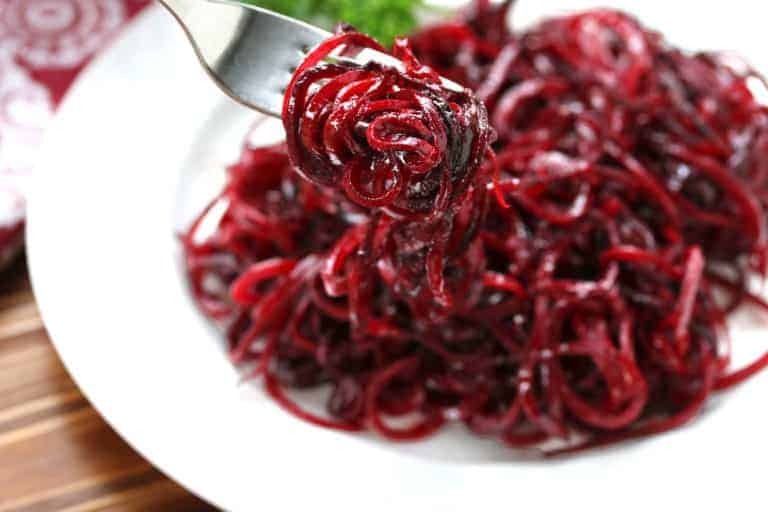 Roasted Spiralized Beets with Honey Mustard Vinaigrette