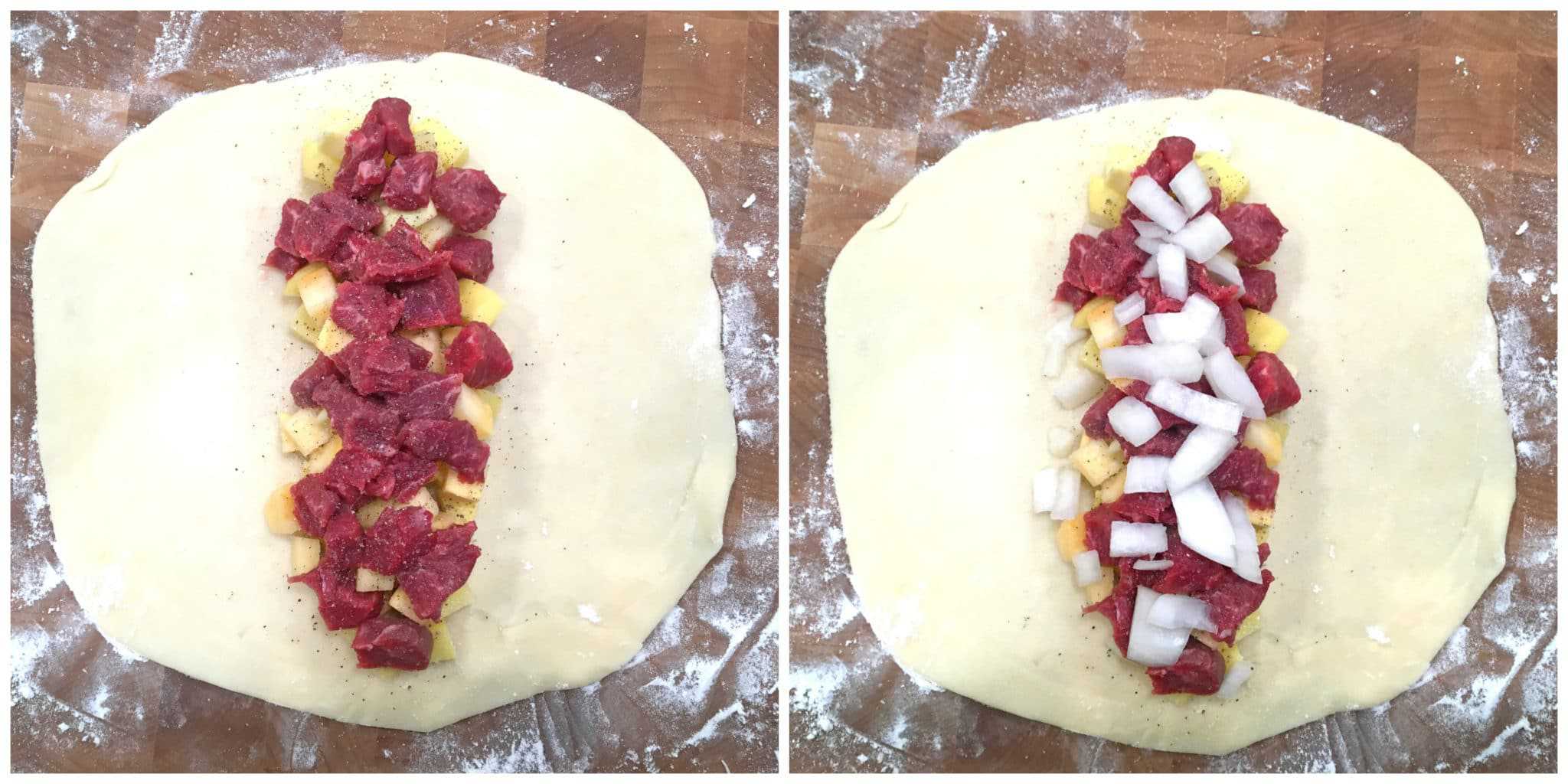 layering beef and veggies