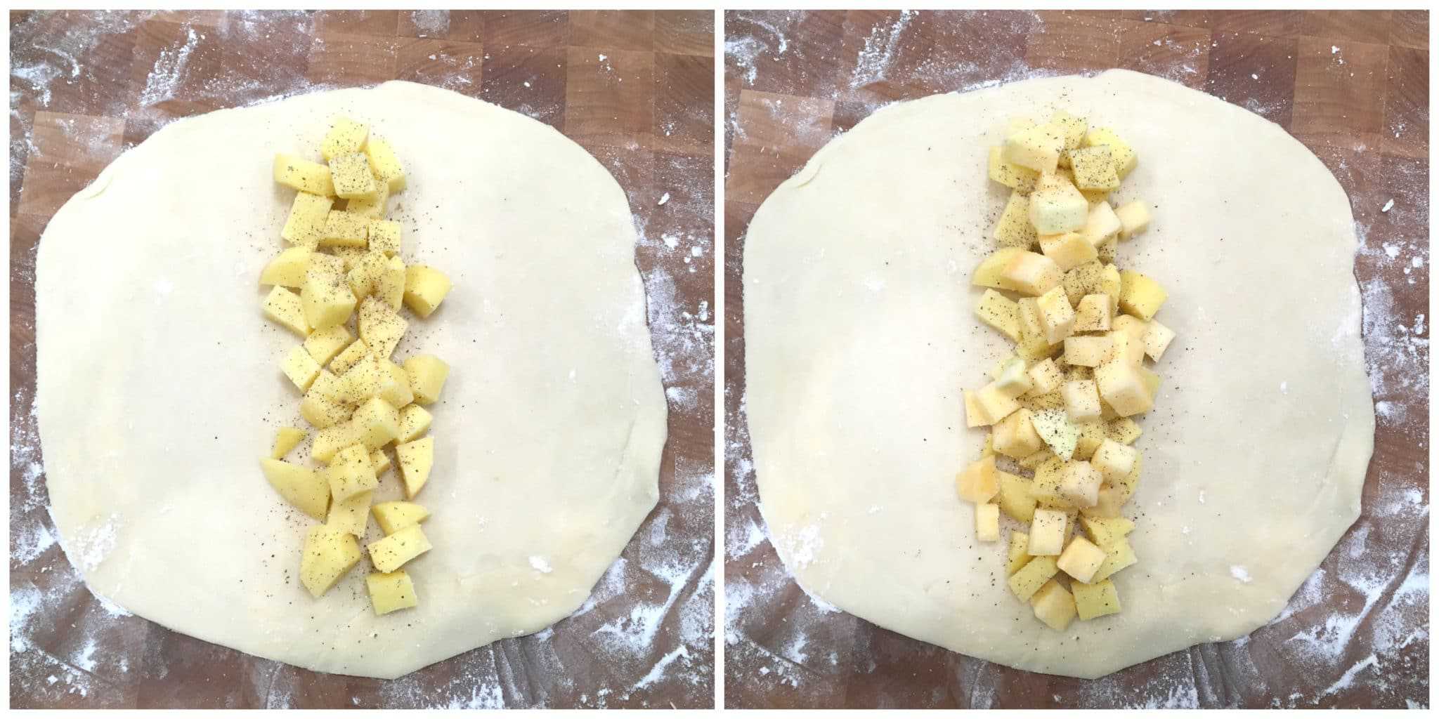 placing veggies on pastry