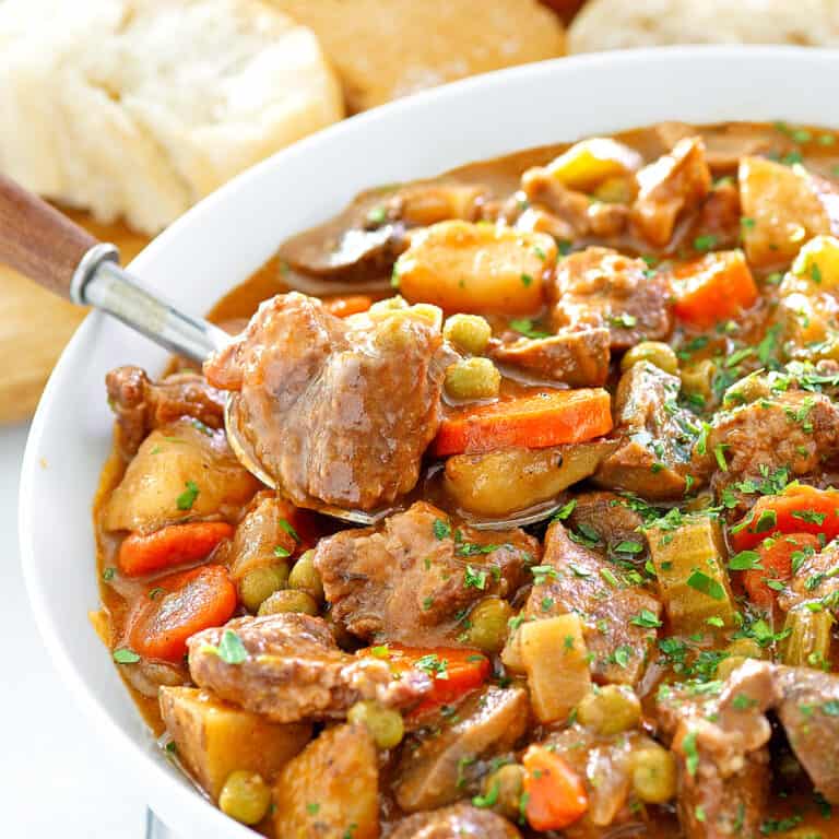 beef stew recipe best old fashioned classic red wine vegetables peas potatoes carrots