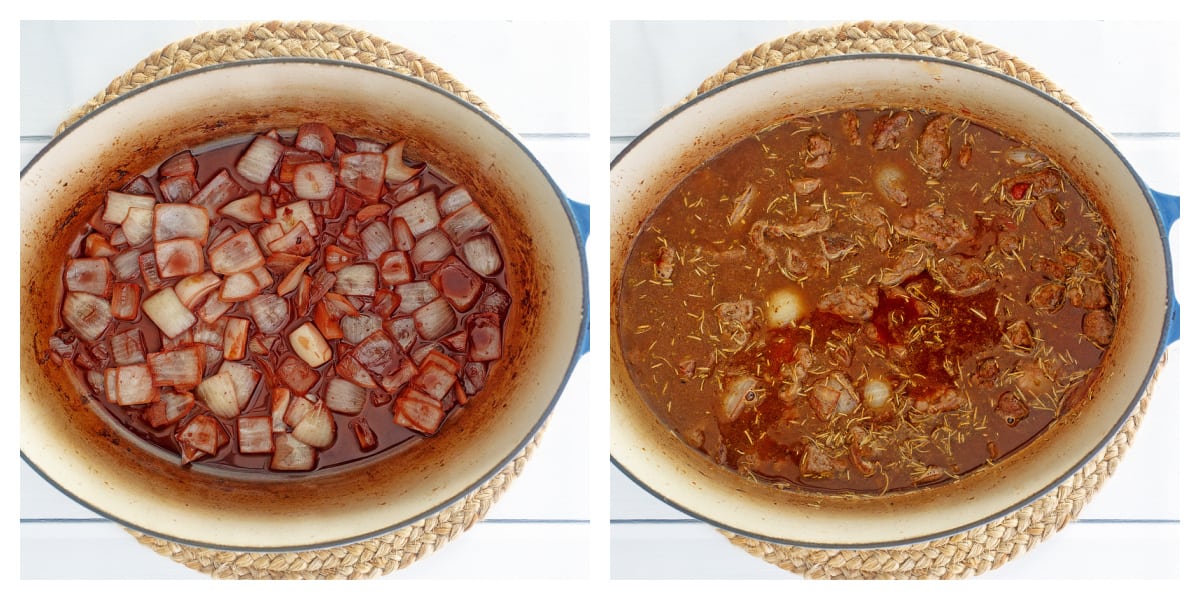 adding wine broth and seasonings 