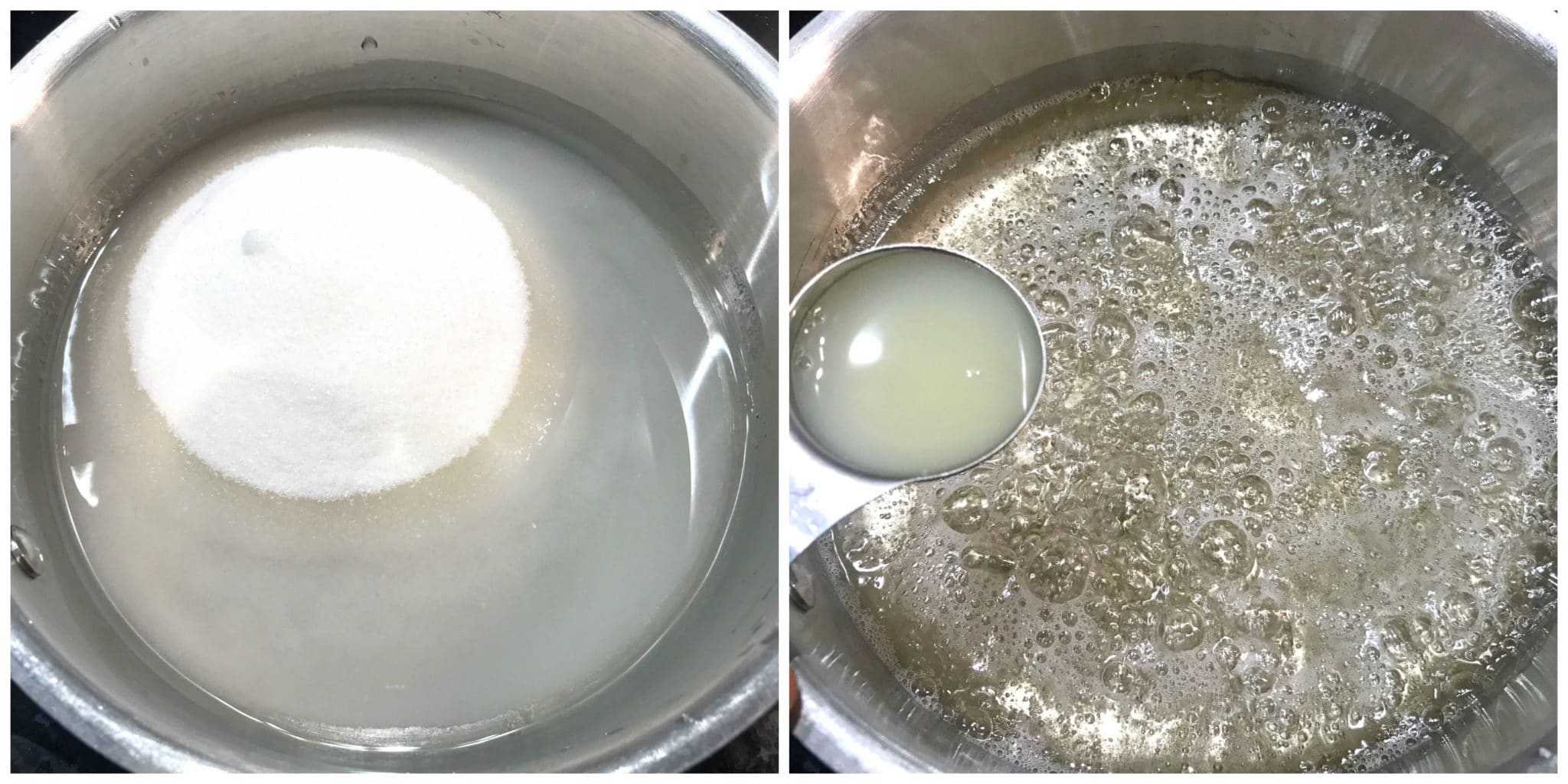 adding sugar to water and boiling