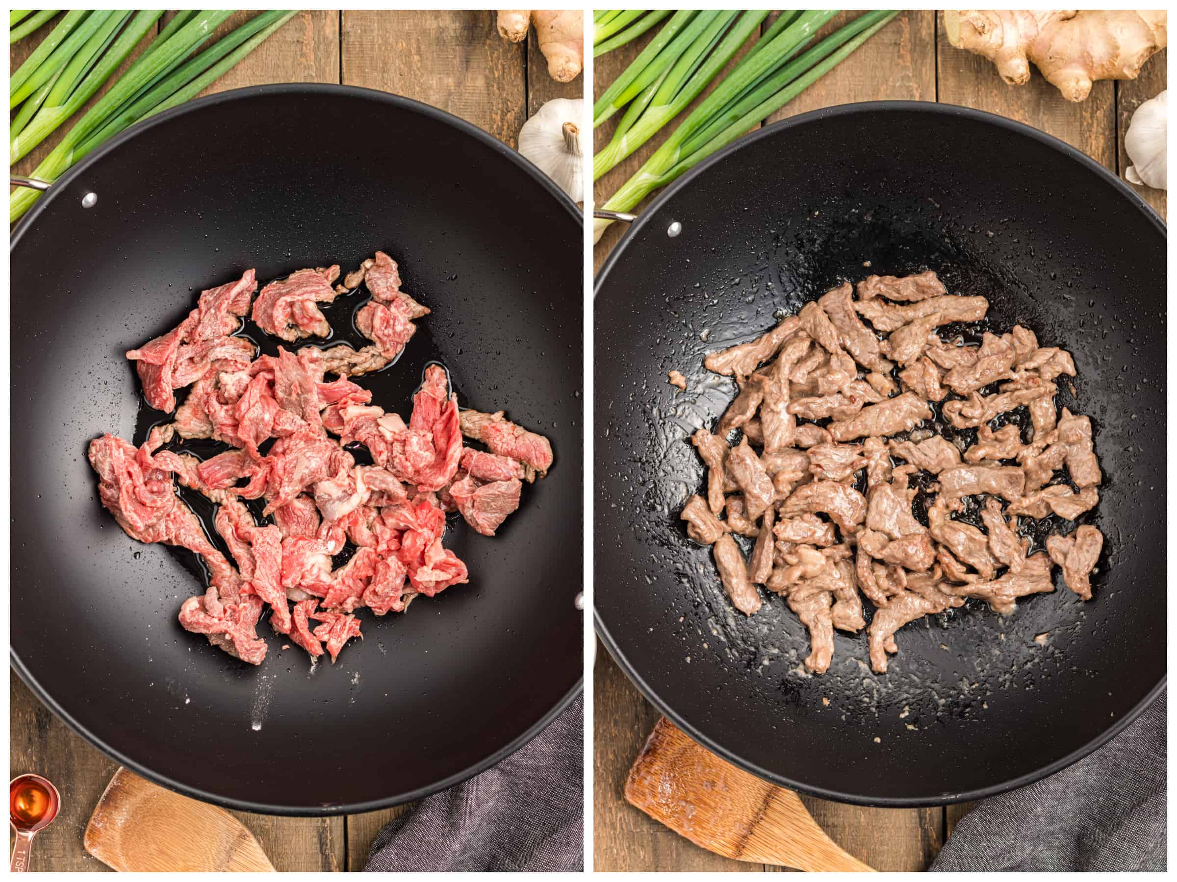frying meat in pan