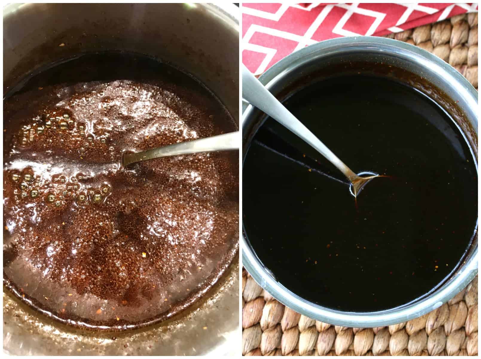 simmering ingredients in saucepan