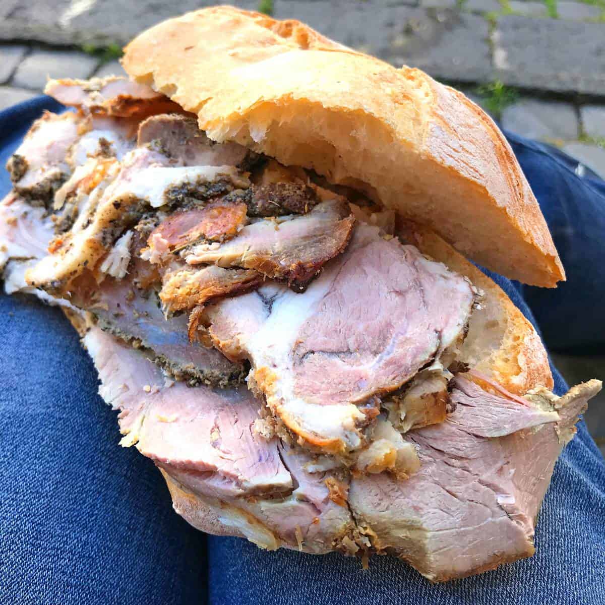 porchetta sandwich recipe Italian roast pork seasoned fennel