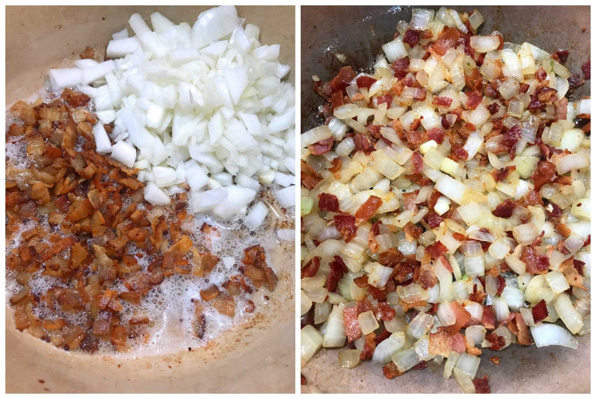 frying bacon and onions