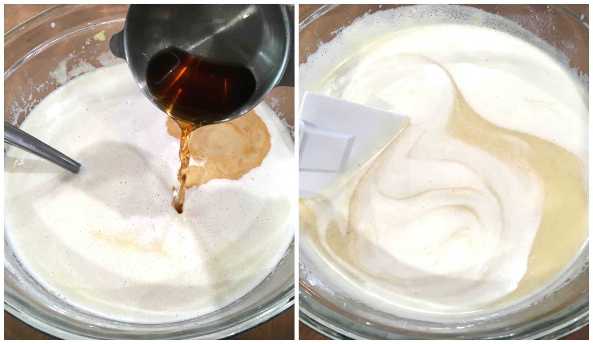 adding rum and vanilla to batter