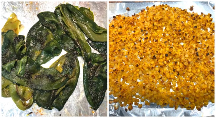roasting chiles and corn