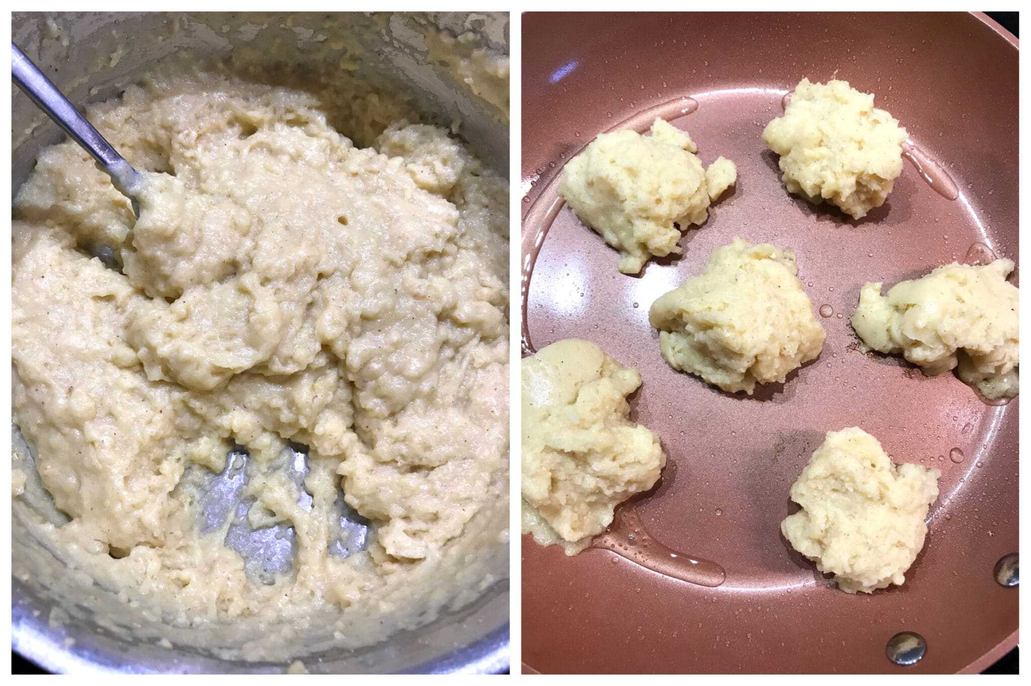 scoop batter into frying pan
