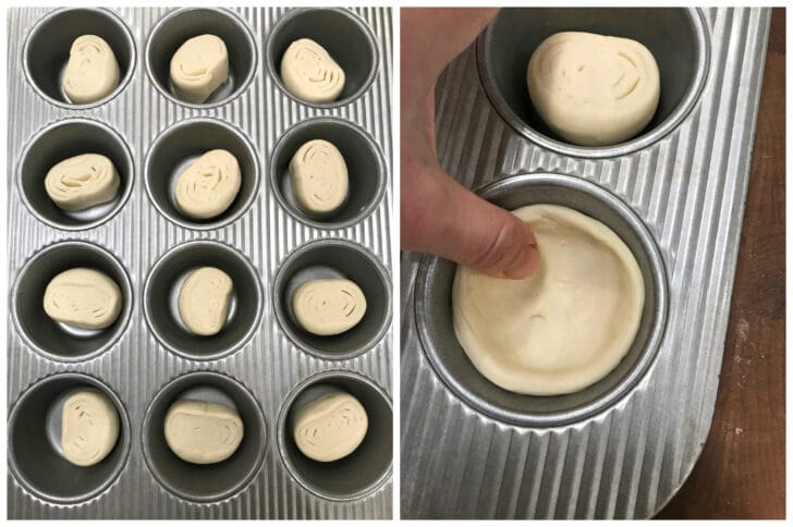 pressing the pastry into molds