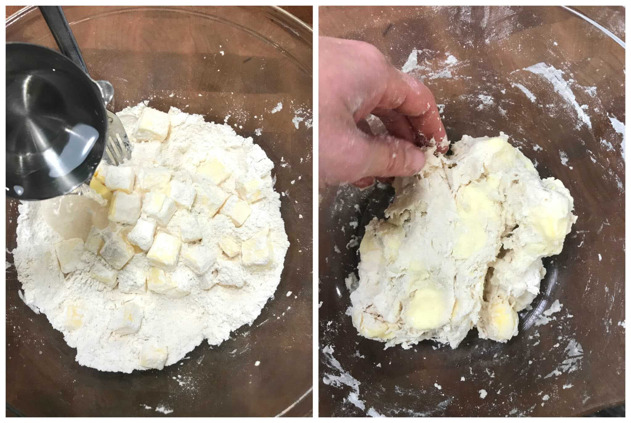 add water to butter and flour