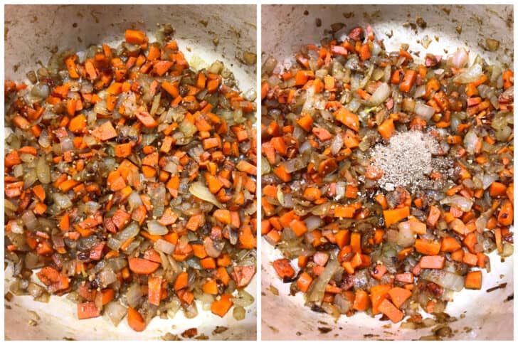 sauteing veggies in pan