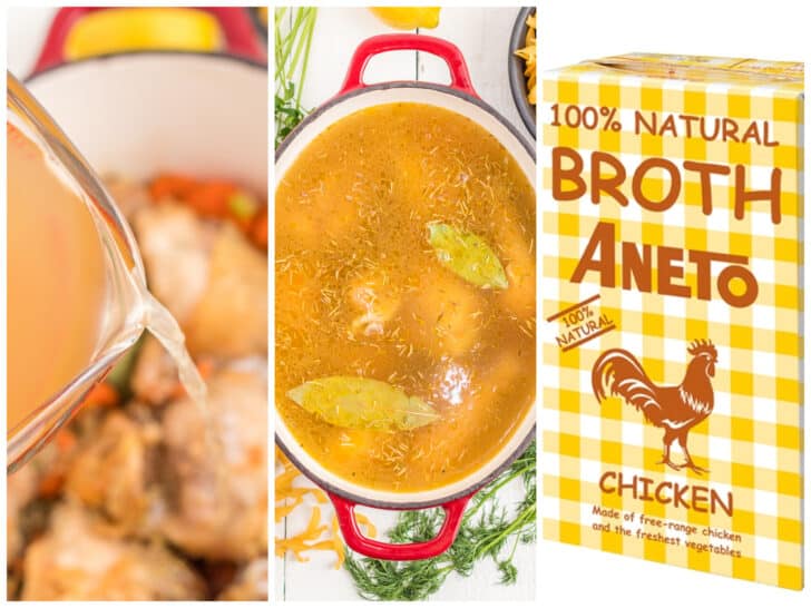 adding Aneto broth to pot
