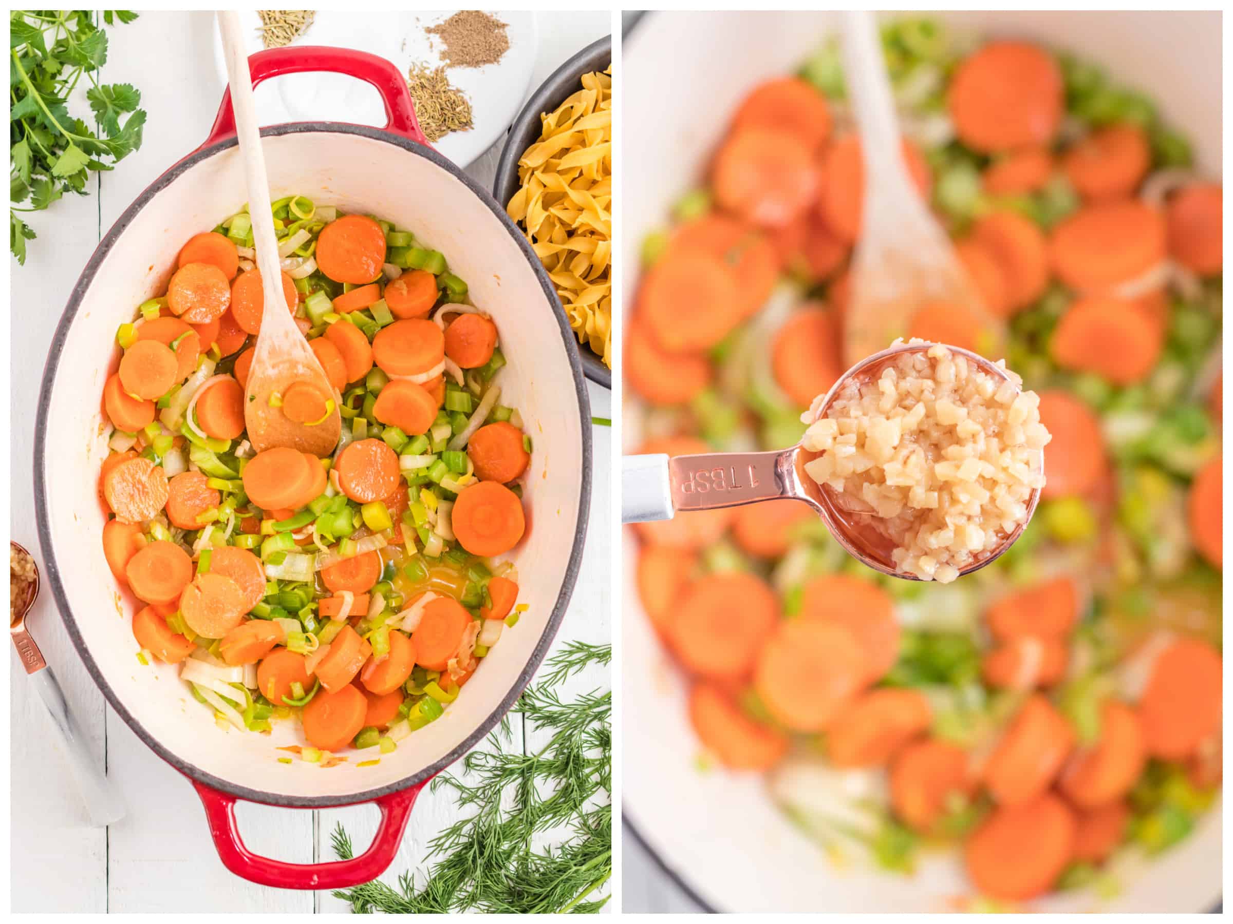 adding garlic to vegetables