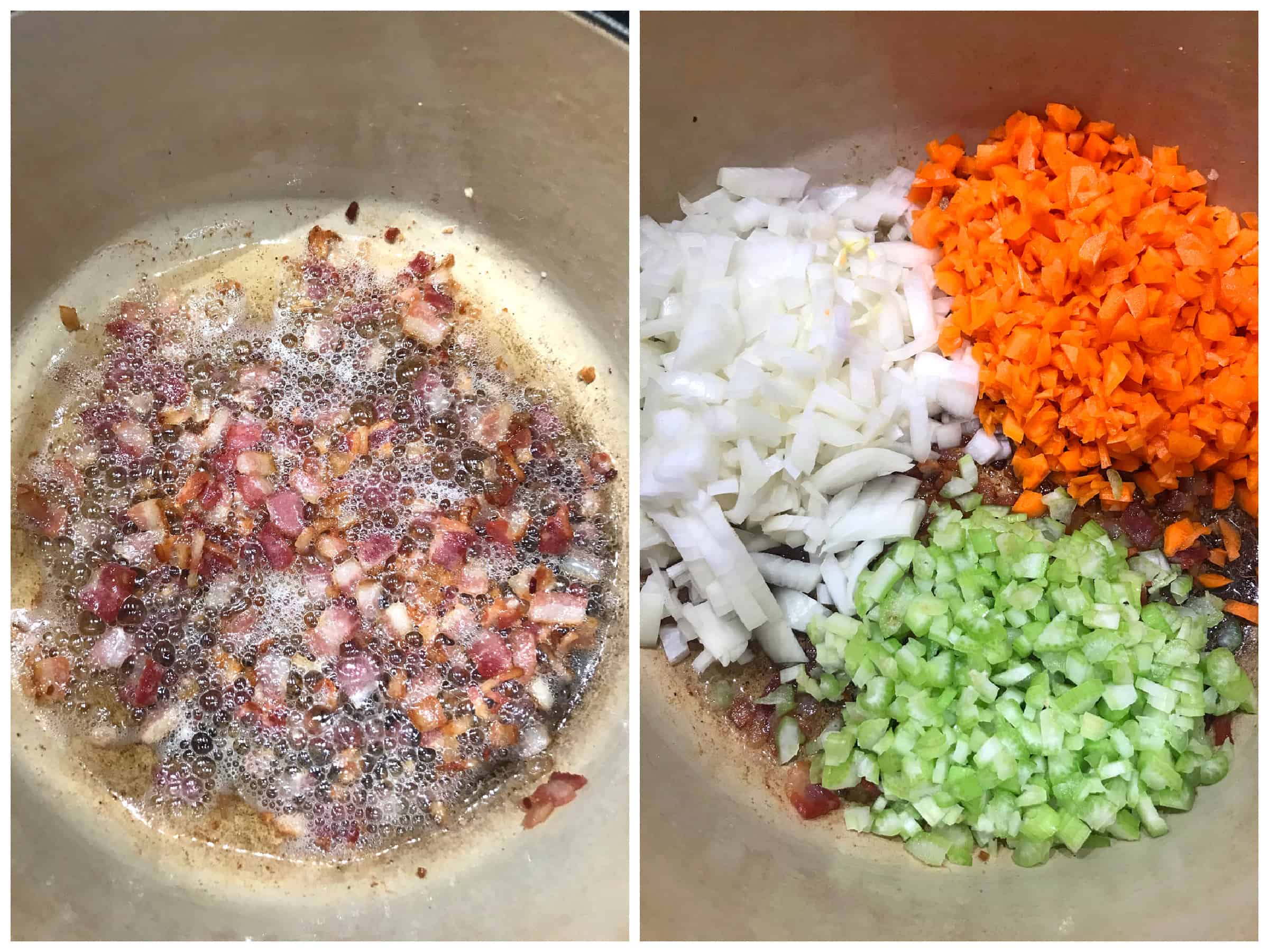 cooking bacon and veggies