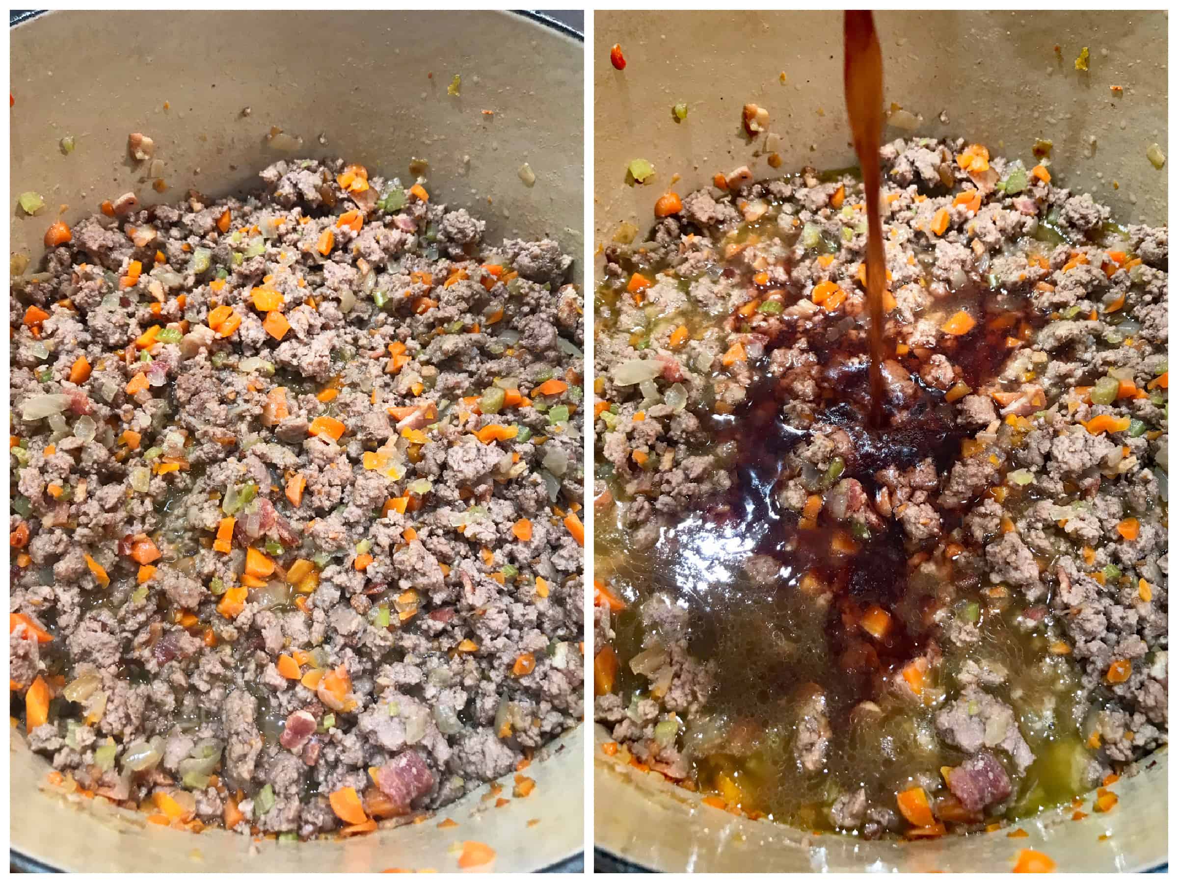 cooking ground beef and wine