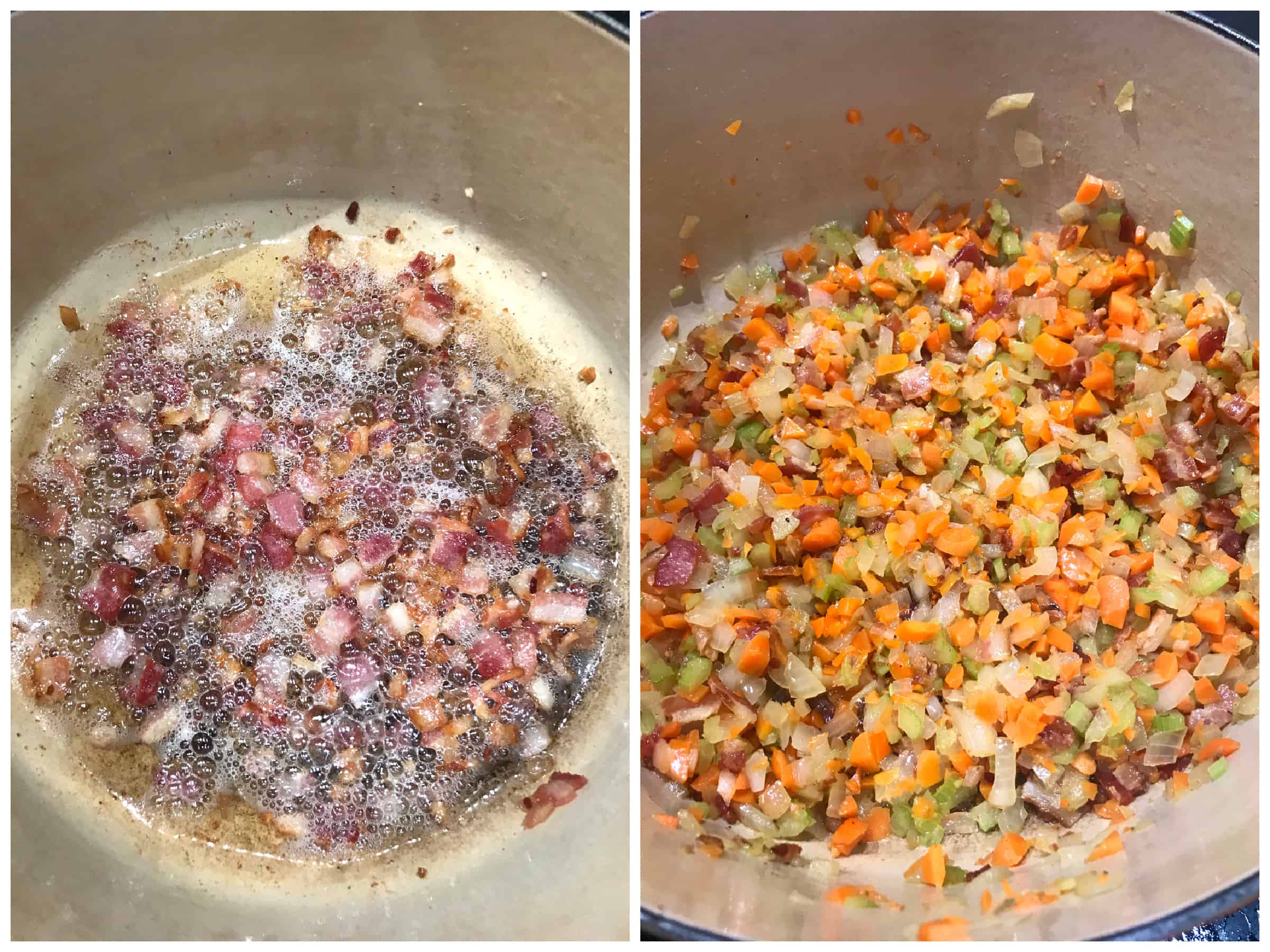 cooking bacon and veggies