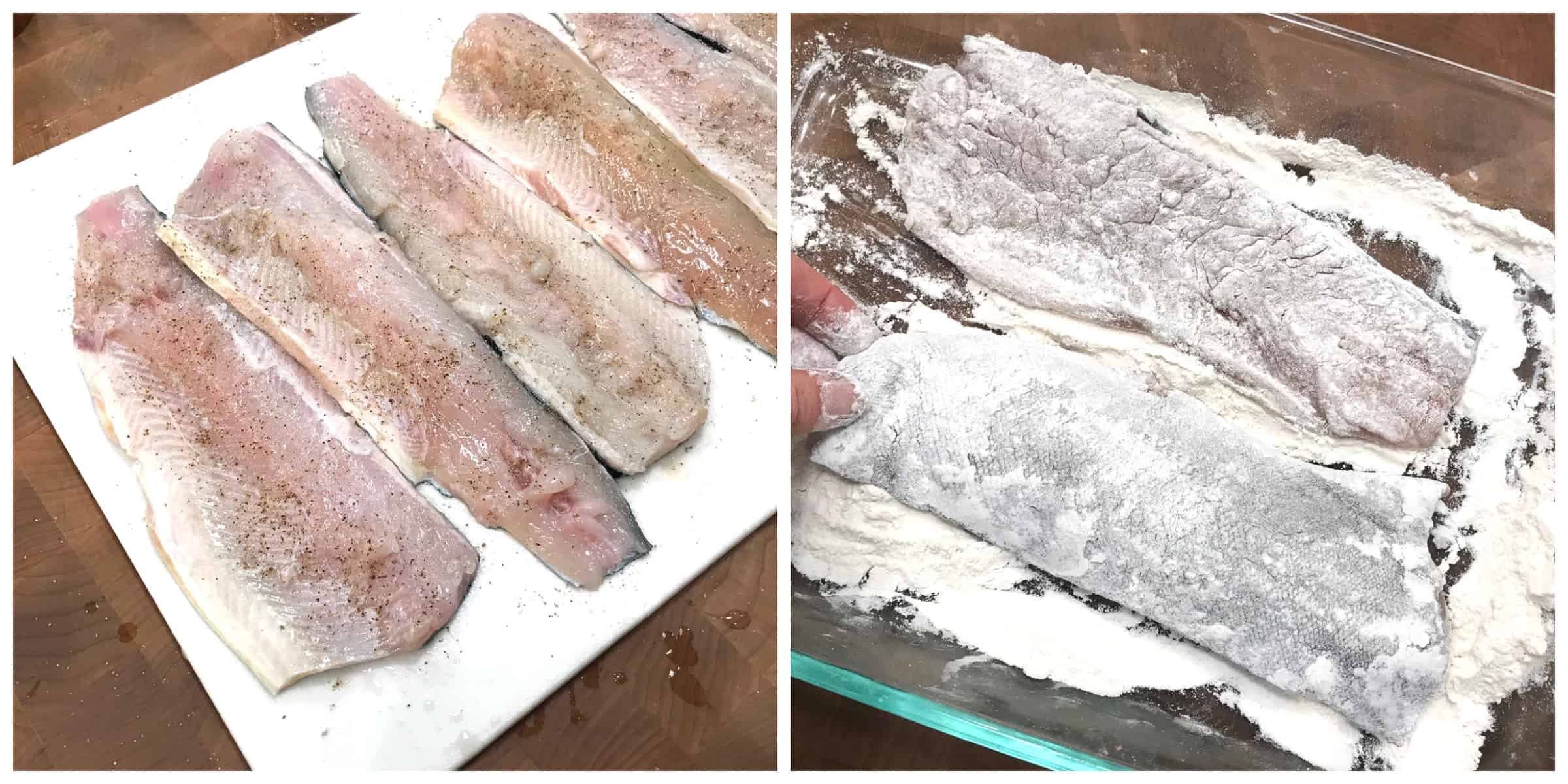 dredging fish in flour