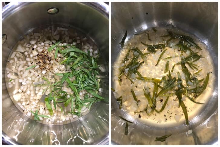simmering ingredients in saucepan