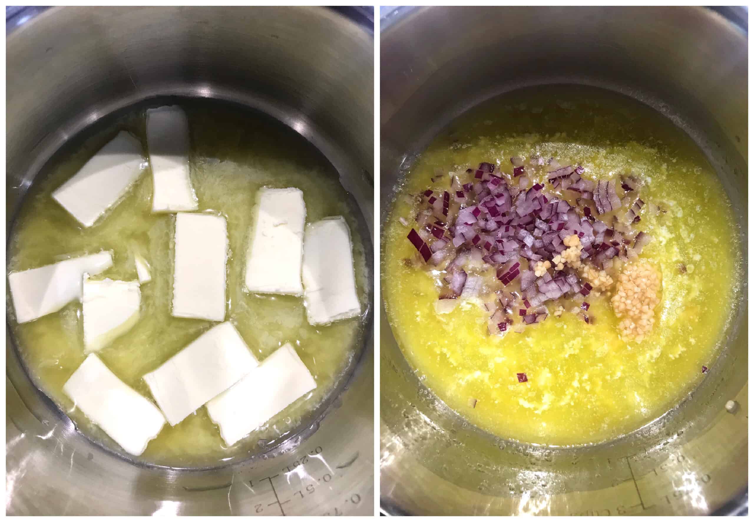 melting butter in saucepan with onions garlic