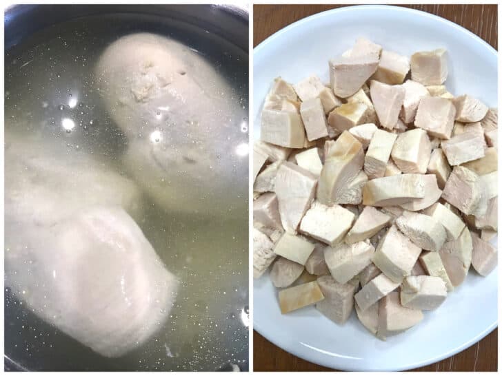 poaching and dicing chicken breast