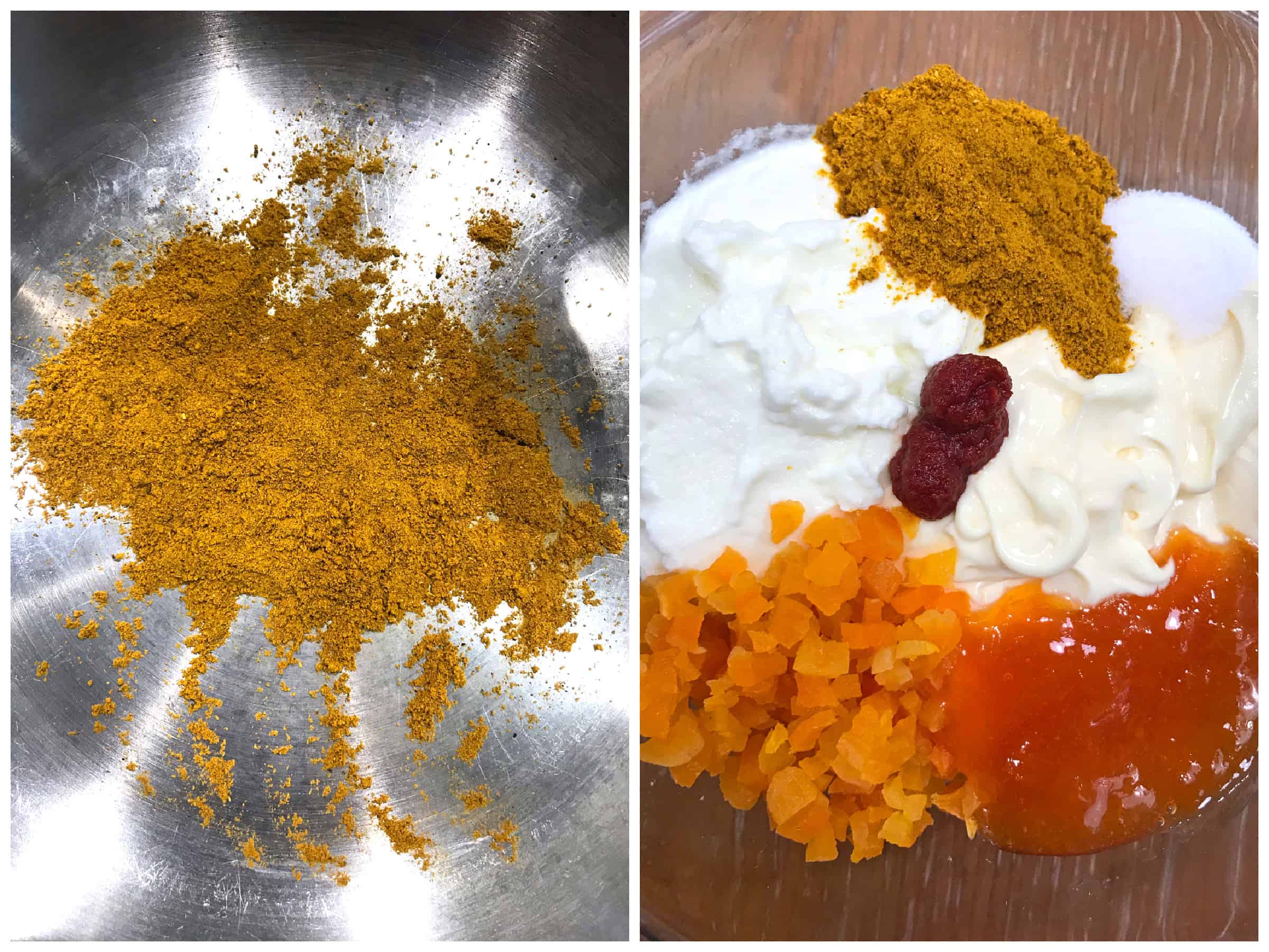 combining coronation chicken ingredients