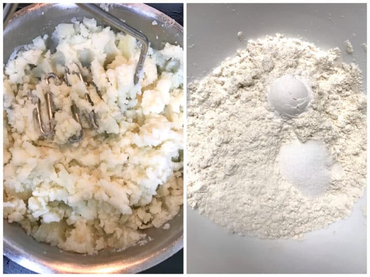 mashing potatoes combining flour